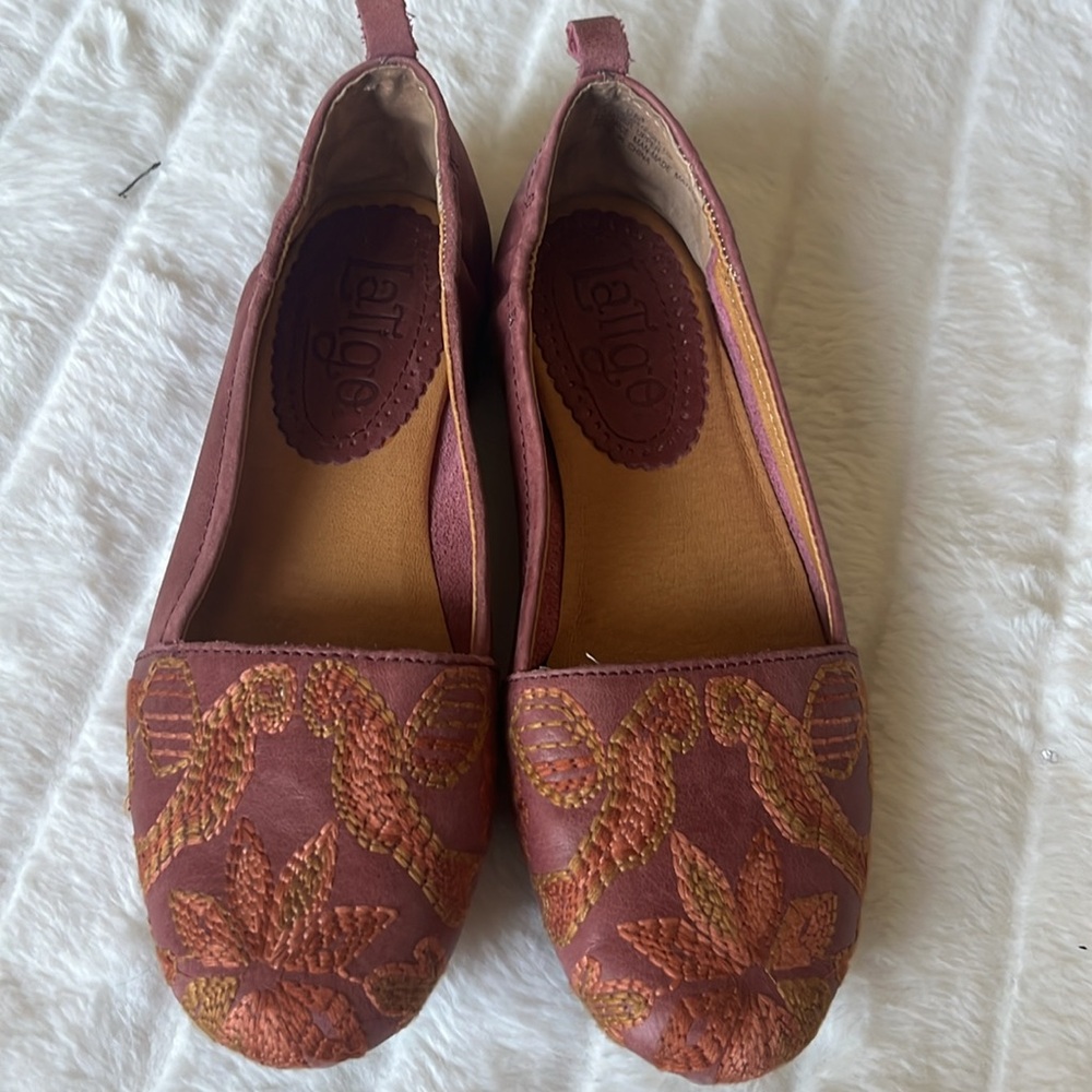 Anthropologie Latigo Embroidered Boho Leather Ballet Flats - Picture 3 of 8